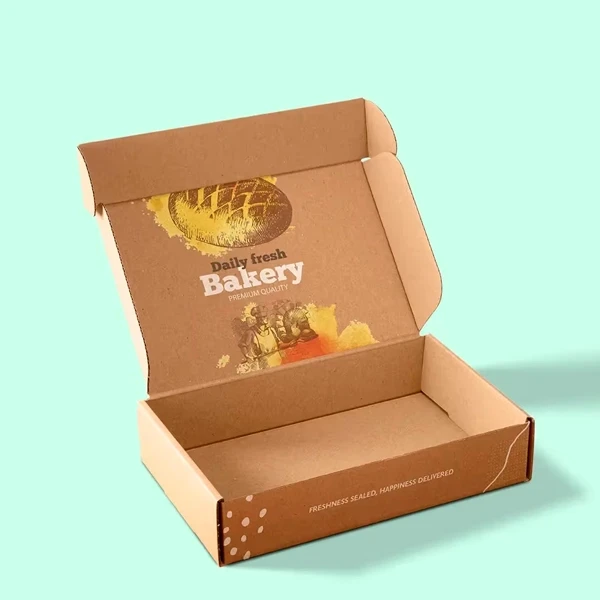 Eco-friendly kraft bakery boxes with custom logo printing for fresh baked goods and food delivery packaging